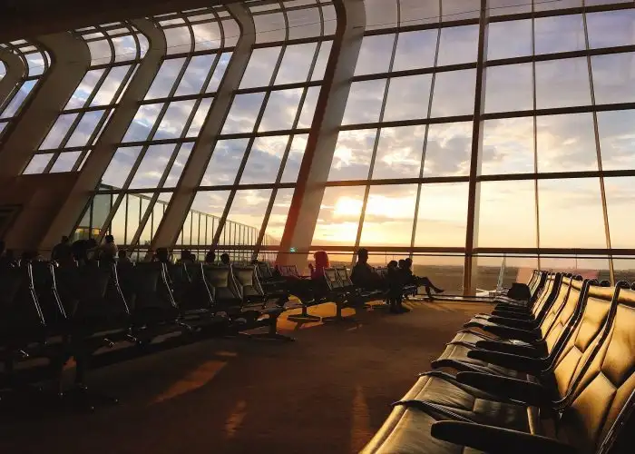 airport terminal at sunset