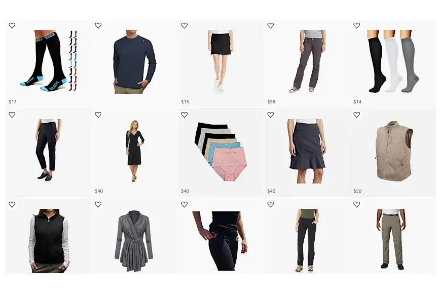 Clothes/Accessories packing list