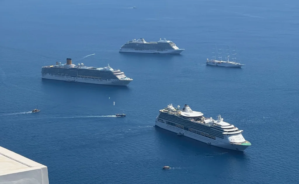 Cruise ships off the coast of Santorini