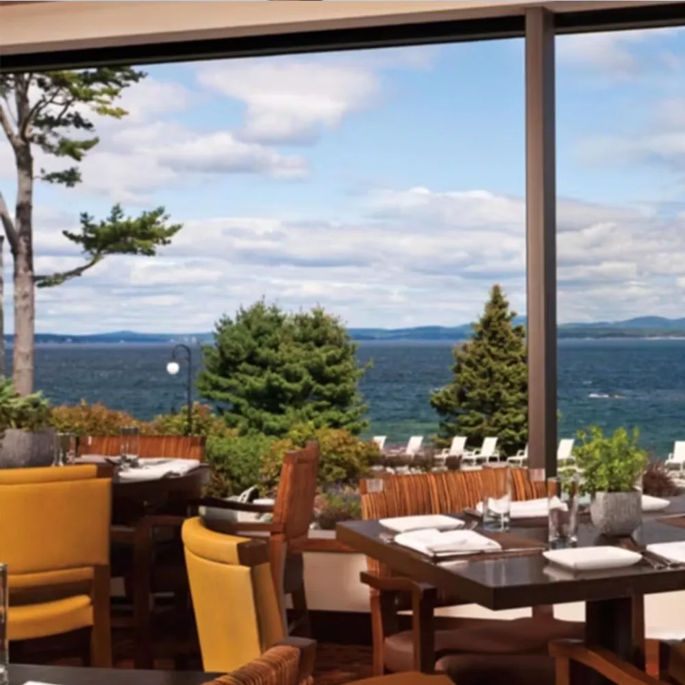 Dining room overlooking the water at the Holiday Inn Resort Bar Harbor