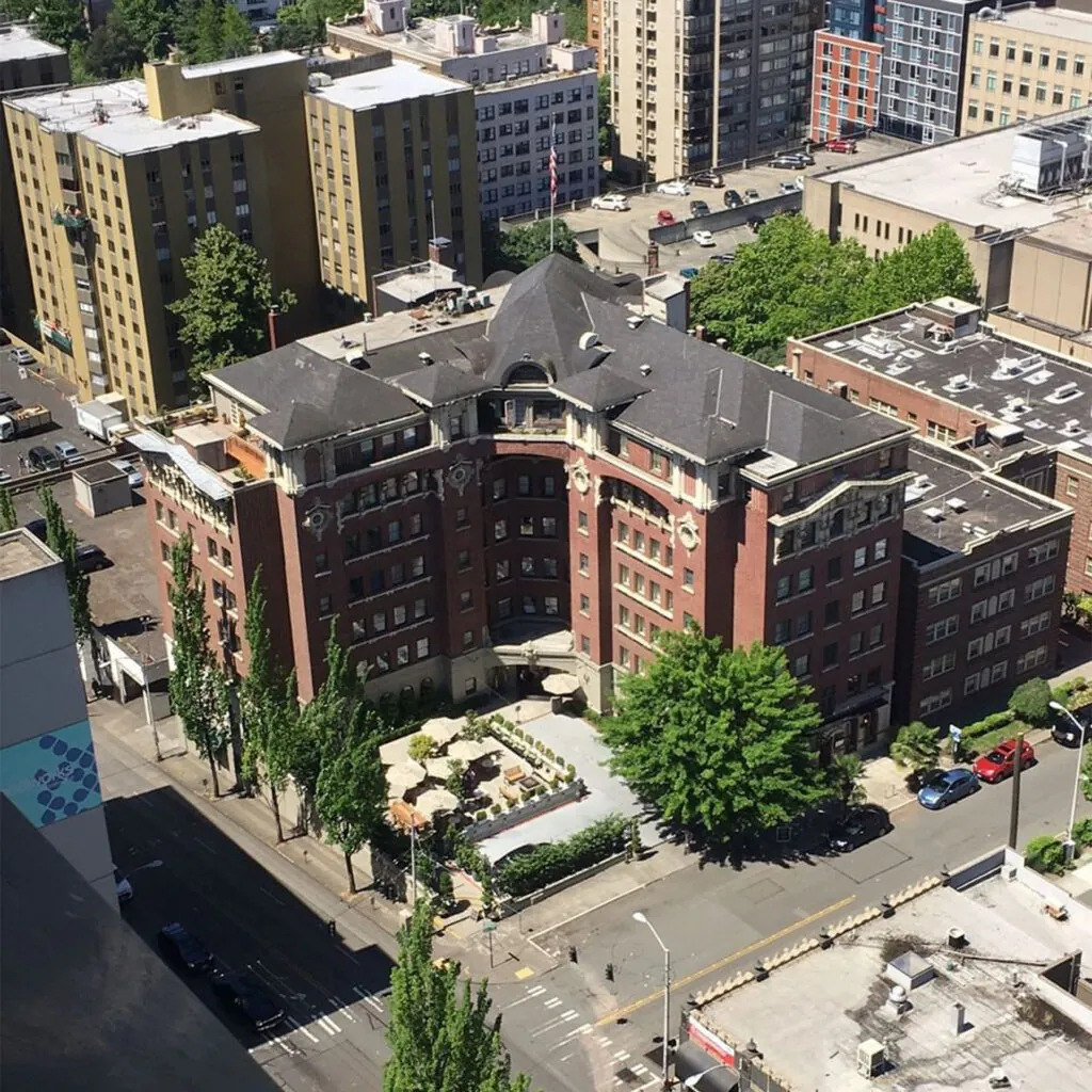 Aerial view of Hotel Sorrento in Seattle, Washington