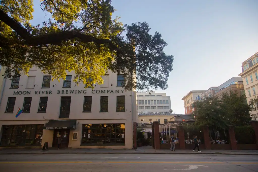 Exterior of the Moon River Brewing Company building in Savannah, Georgia