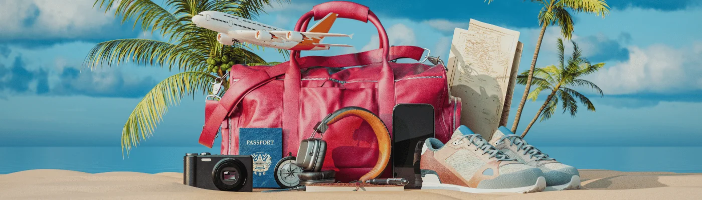 Vacation essentials packing, luggage concept