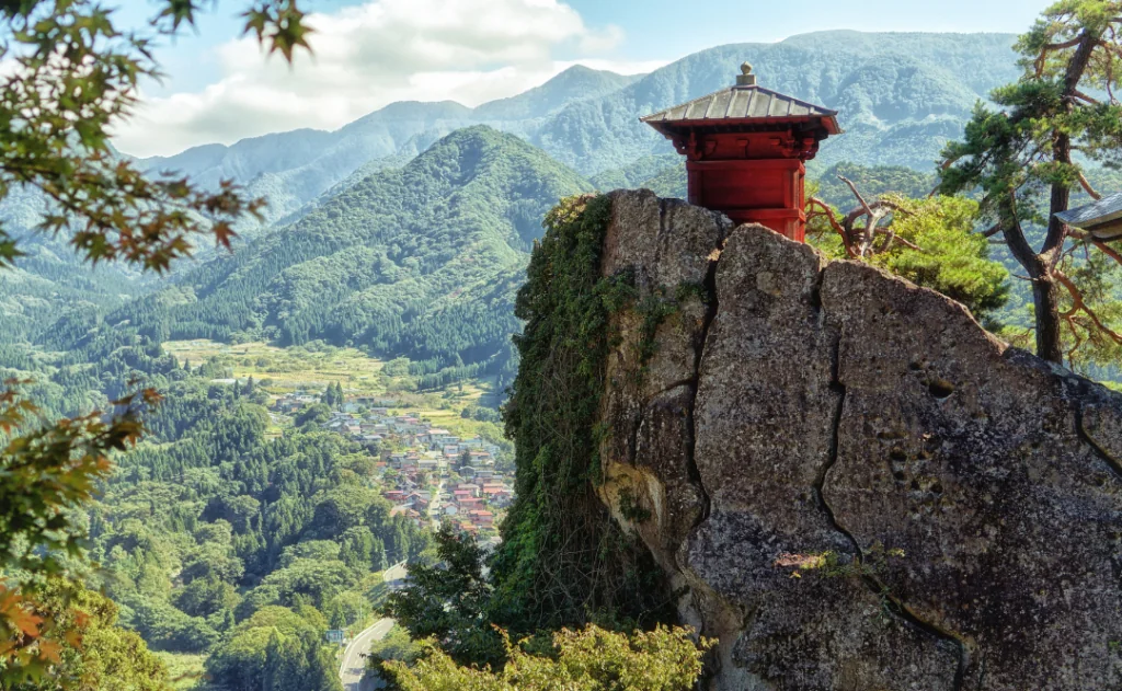 Yama-dera temple, located in the mountains northeast of Yamagata City.